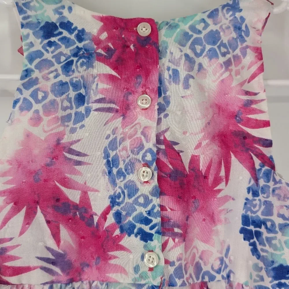 Penelope Mack Pink Blue Watercolor Tropical Sleeveless Girl's Sun Dress 7 NWT